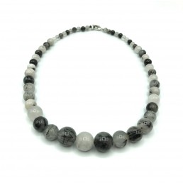 Collier Quartz à inclusion de tourmaline pierres boules dégradées