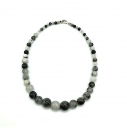 Collier Quartz à inclusion de tourmaline pierres boules dégradées