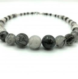 Collier Quartz à inclusion de tourmaline pierres boules dégradées