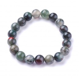Jaspe Héliotrope Pierre de Sang Bracelet Boule 10mm