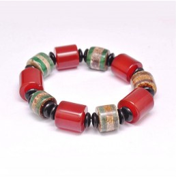 Agate Dzi Tibetain rouge/Noir Bracelet Perles Naturelles