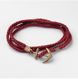 Cordon Polyester Rouge Bracelet - Ancre couleur Bronze