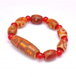 Agate Dzi Tibetain Orange Bracelet Perles Naturelles 03a