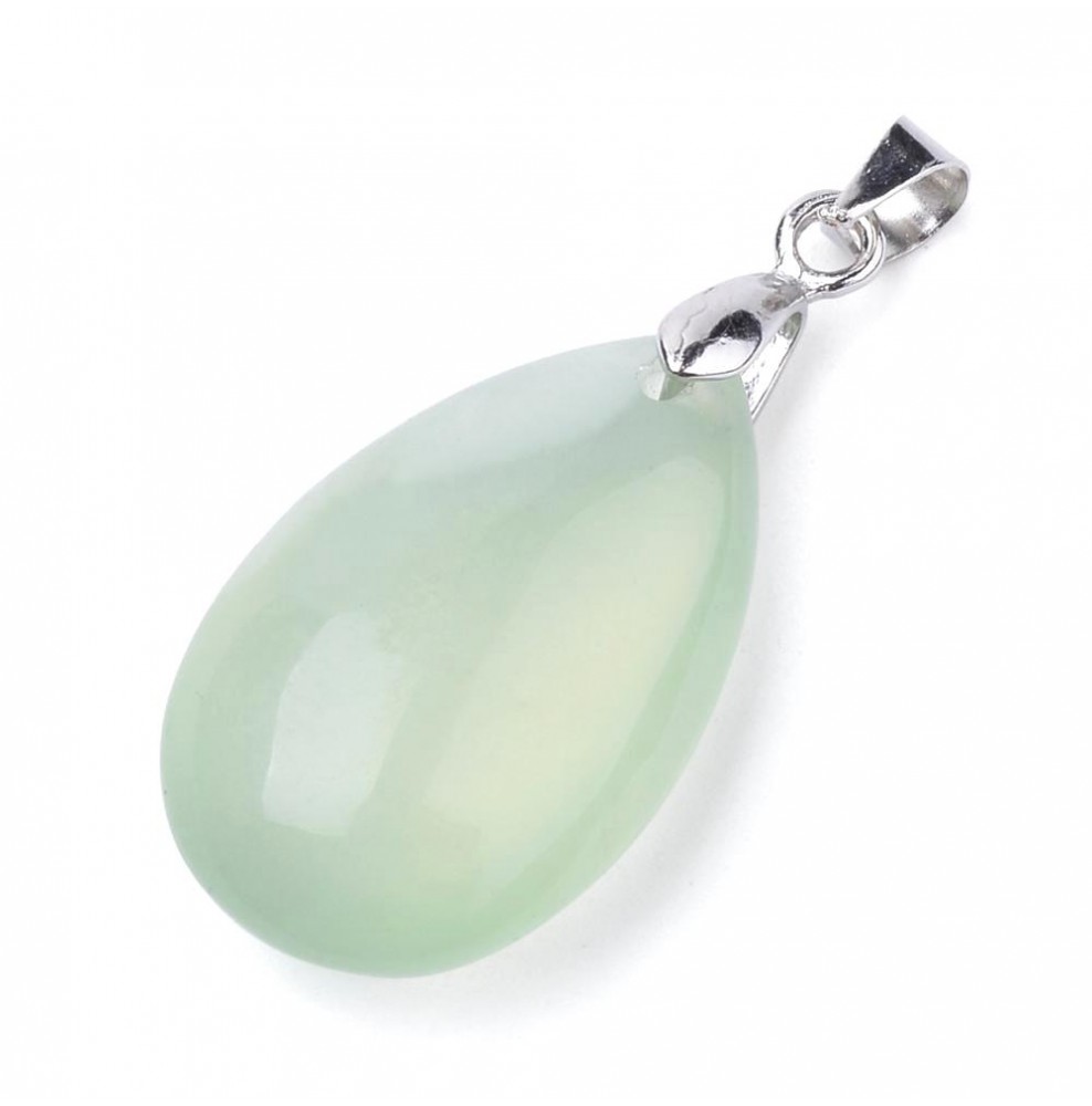 Collier Pendentif Goutte D'Eau En Pierre Verte - Plaqué Or - Neuf Avec Étiquettes
