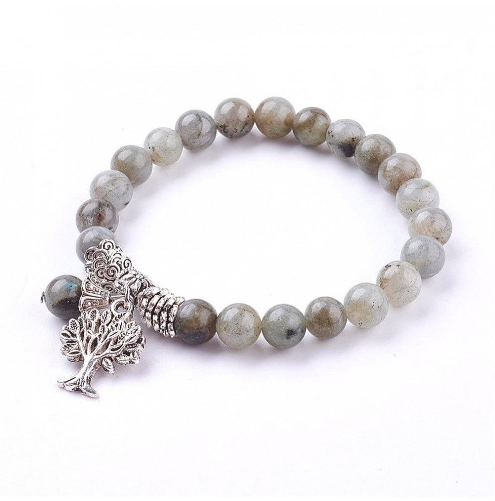 Bracelet Multi-rang Bleu Perles Et Breloque Arbre De Vie - Élastique Ajustable, Style Bohème - Neuf