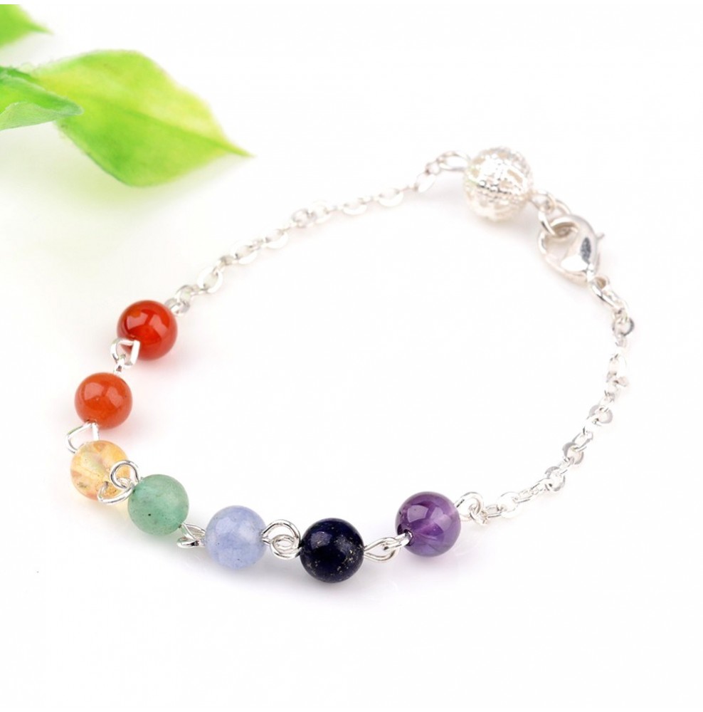 7 Chakras AB 6mm Bracelet Boule Chaine