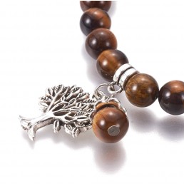 Oeil de Tigre & 7 Chakras 8mm Bracelet Arbre de Vie Elastique
