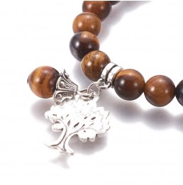 Oeil de Tigre & 7 Chakras 8mm Bracelet Arbre de Vie Elastique