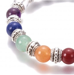 Oeil de Tigre & 7 Chakras 8mm Bracelet Arbre de Vie Elastique