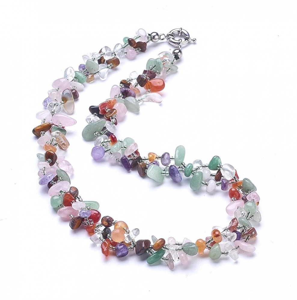 Multipierres A Collier 48cm Pierres Roulées Multicolores