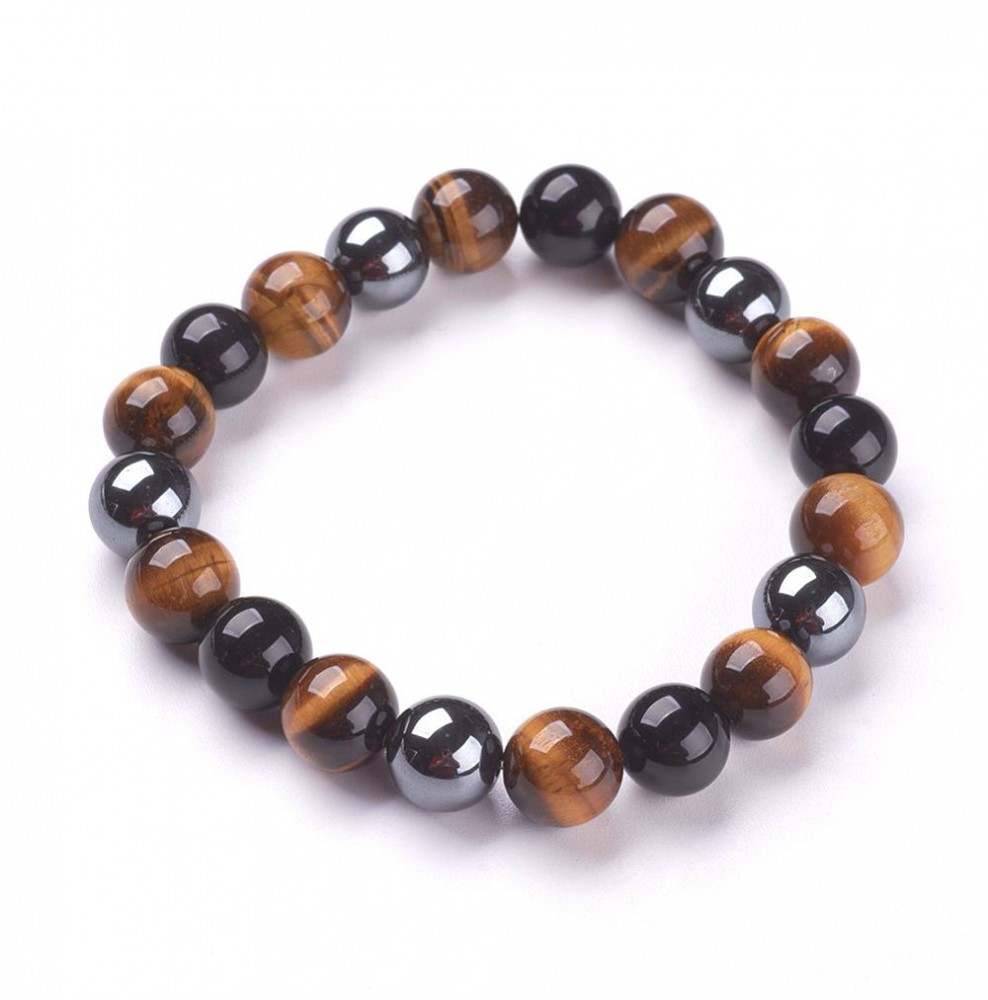 Bracelet En Pierres Naturelles - Oeil De Tigre, Obsidienne, Cornaline - Tailles Grandes Disponibles