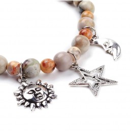 Agate Crazy Lace & Jaspe Picasso AB 6 & 8mm Bracelet Elastique 3 Breloques