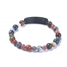 Agate Indienne AB 8 & 6mm Bracelet Boule Elastique Barette