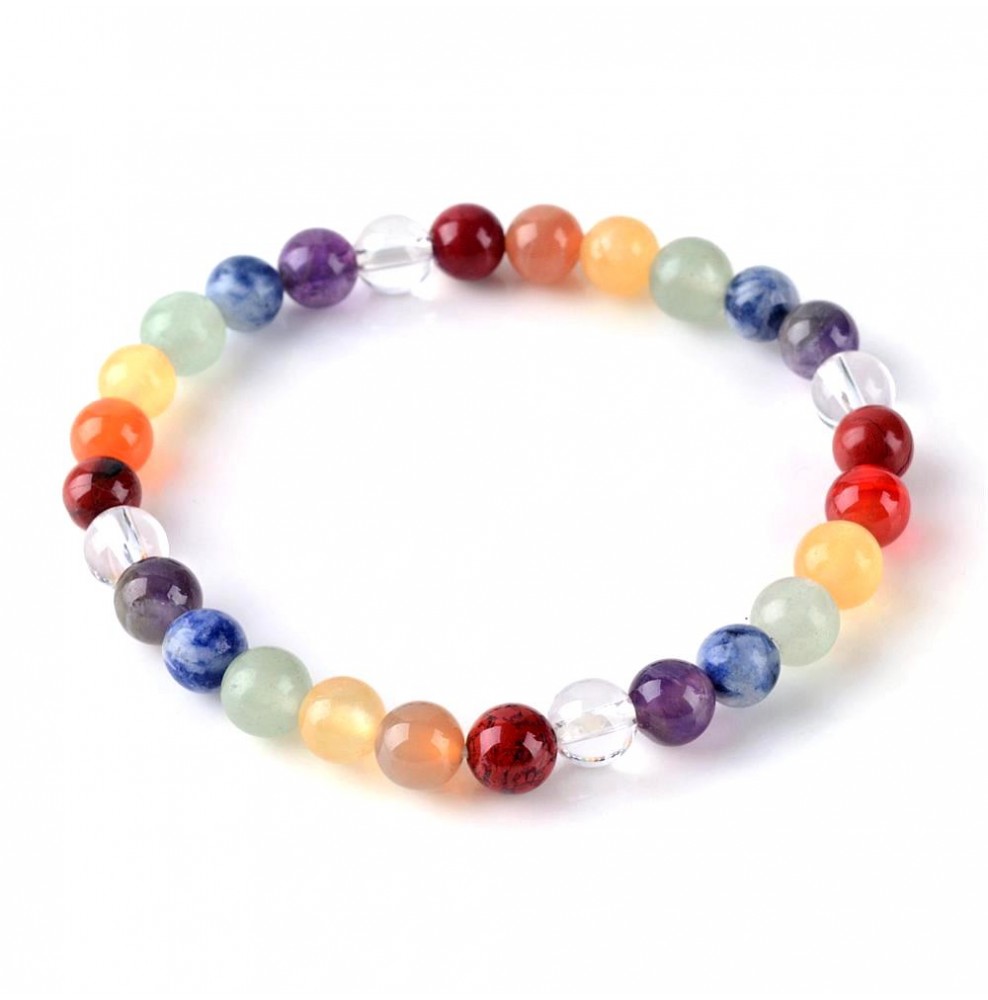 7 Chakras AB 6mm Bracelet Boule Elastique