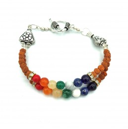 Bracelet avec 7 perles de pierres précieuses et perles de Rudraksha